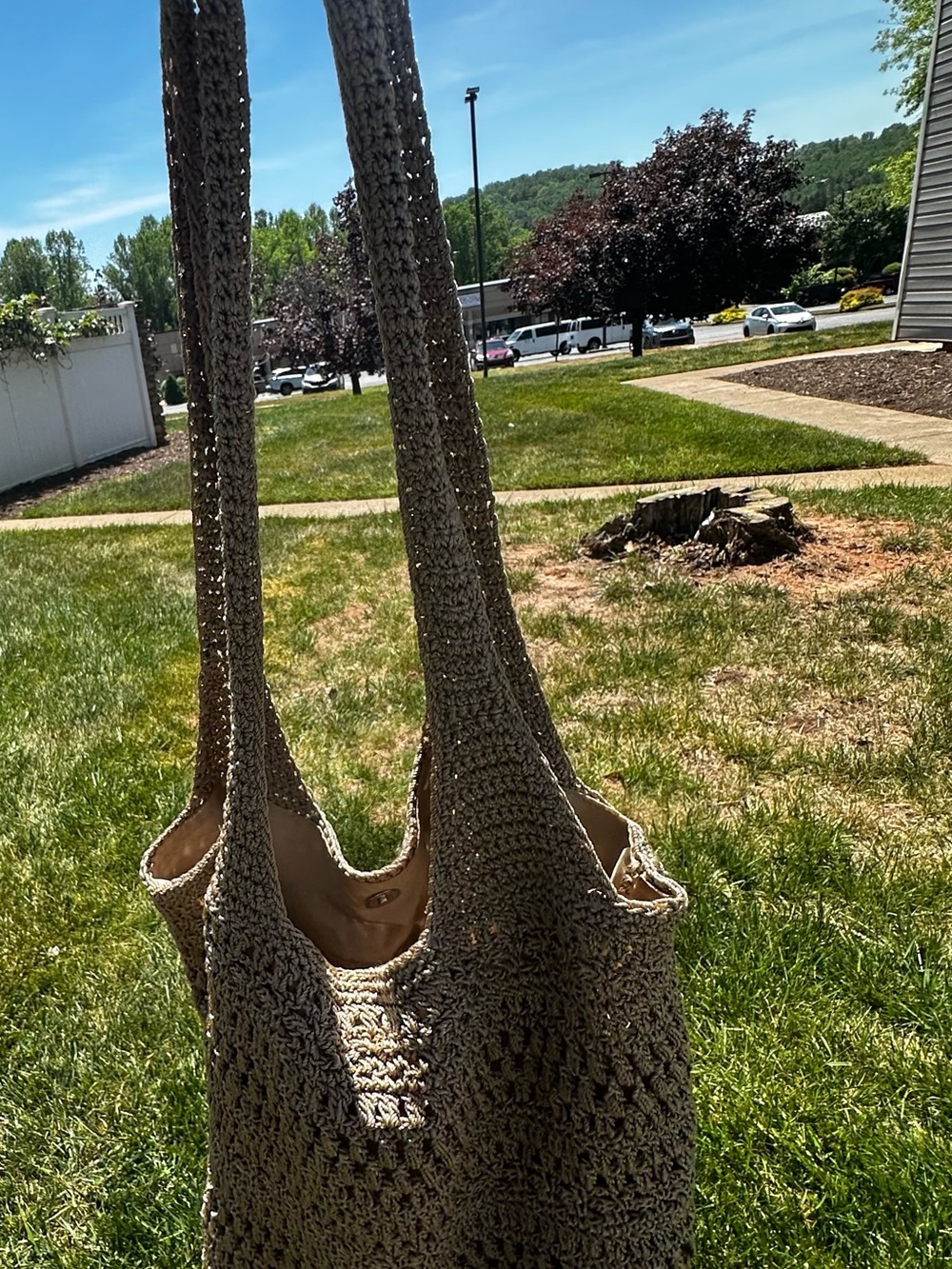 Woven Crochet Tote Bag in Tan - Picture 6 of 14